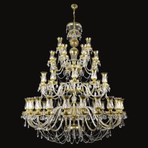 Casa Padrino Lampadario in cristallo barocco di lusso Oro Ø 165 x H. 205 cm - Sontuosa Lampadario in ottone con cristallo di Boemia - Mobili barocchi - Nobile e sontuoso