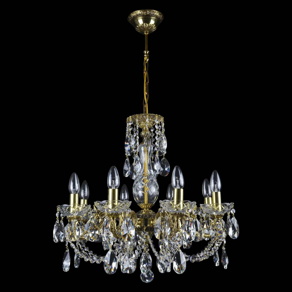 Casa Padrino Lámpara de araña de cristal barroco de lujo Oro Ø 57 x H. 52 cm - Suntuosa Lámpara de araña de latón con cristal de Bohemia - Muebles barrocos - Noble y suntuosa Casa Padrino Lámpara de araña de cristal barroco de lujo Oro Ø 57 x H. 52 cm - Suntuosa Lámpara de araña de latón con cristal de Bohemia - Muebles barrocos - Noble y suntuosa