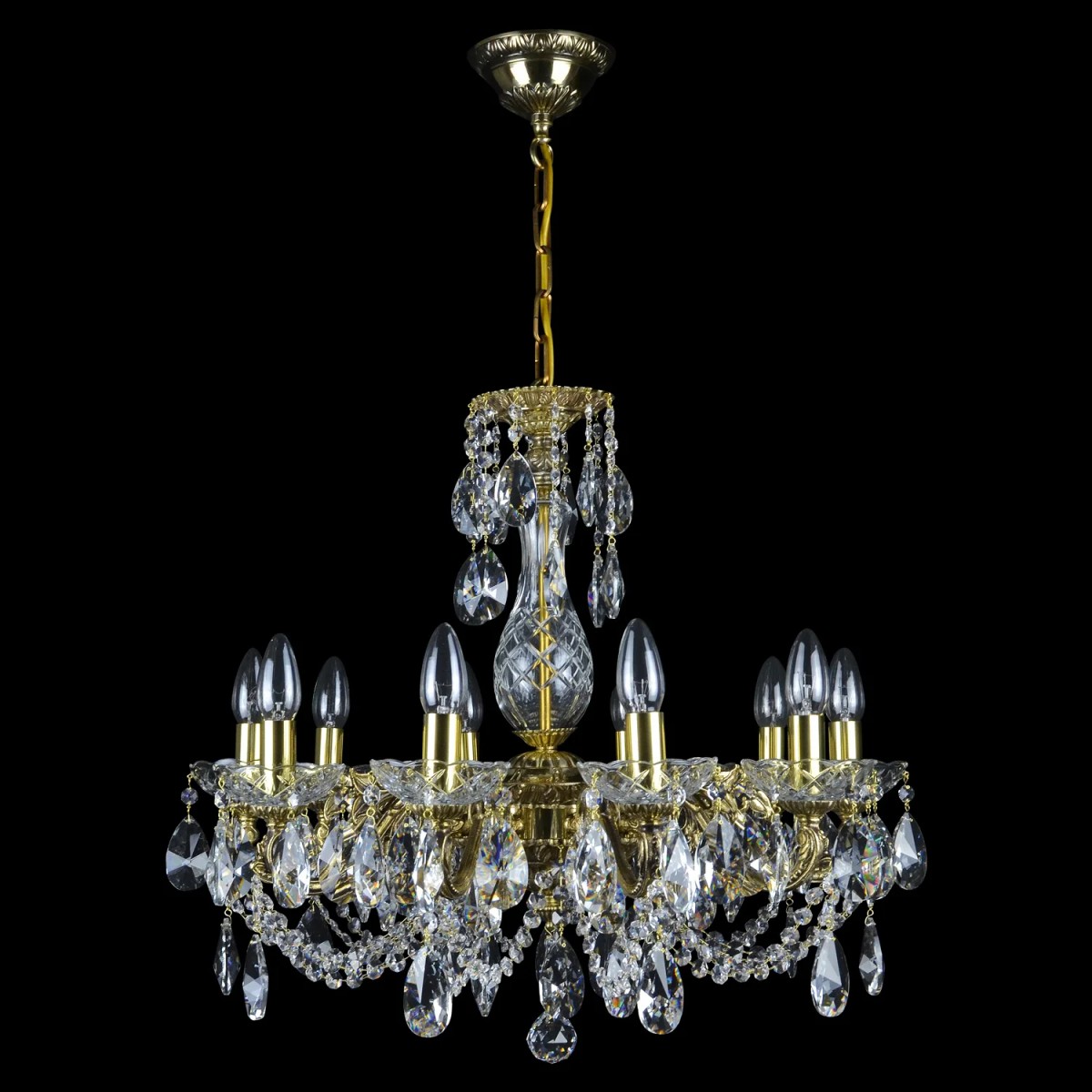 Casa Padrino Lámpara de araña de cristal barroco de lujo Oro Ø 61 x H. 56 cm - Suntuosa Lámpara de araña de latón con cristal de Bohemia - Muebles barrocos - Noble y suntuosa Casa Padrino Lámpara de araña de cristal barroco de lujo Oro Ø 61 x H. 56 cm - Suntuosa Lámpara de araña de latón con cristal de Bohemia - Muebles barrocos - Noble y suntuosa