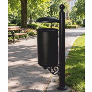 Jugendstil Stadt Park Garten Metall Abfallbehälter Mülleimer Schwarz