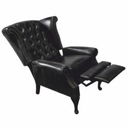 Casa Padrino sillón de TV Chesterfield de lujo de cuero negro vintage / negro Al. 110 cm - Sillón de salón de cuero genuino