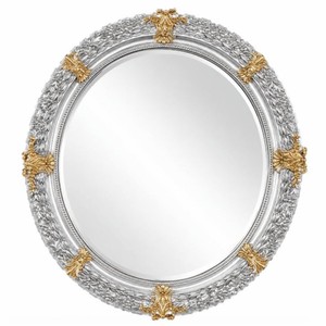 Runder Luxus Barock Massivholz Spiegel Wandspiegel Silber Gold