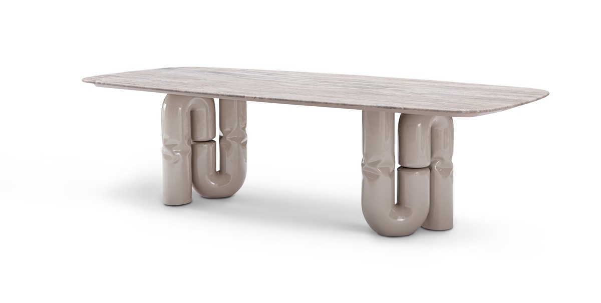 Casa Padrino Luxus Esstisch Silbergrau / Khaki 260 x 120 x H. 76 cm - Esstisch mit Travertin - Moderne Esszimmer Möbel - Luxus Qualität