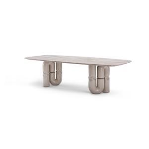 Casa Padrino Luxus Esstisch Silbergrau / Khaki 260 x 120 x H. 76 cm - Esstisch mit Travertin - Moderne Esszimmer Möbel - Luxus Qualität Casa Padrino Luxus Esstisch Silbergrau / Khaki 260 x 120 x H. 76 cm - Esstisch mit Travertin - Moderne Esszimmer Möbel - Luxus Qualität