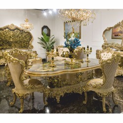 Prunkvolles Luxus Barock Esszimmer Set Barock Esstisch und 6 Stühle Prunkvolles Luxus Barock Esszimmer Set Barock Esstisch und 6 Stühle