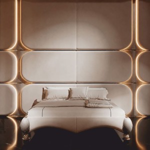 Casa Padrino cama doble de lujo con cabecero blanco crema / gris / oro 180 x 200 cm - Muebles para hoteles y dormitorios de lujo