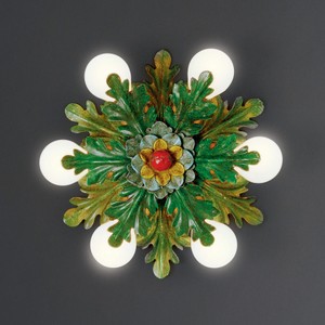 Casa Padrino Lámpara de techo de lujo Policromado Ø 33 x Al. 11 cm - Lámpara de techo artesanal de hierro forjado con hojas - Colección de lujo - Noble y suntuoso