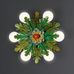 Casa Padrino Lámpara de techo de lujo Policromado Ø 33 x Al. 11 cm - Lámpara de techo artesanal de hierro forjado con hojas - Colección de lujo - Noble y suntuoso