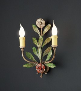 Casa Padrino Lámpara de pared de lujo Policromado An. 25 x Al. 36 cm - Lámpara de pared artesanal de hierro forjado con flores modeladas a mano - Colección de lujo - Noble y suntuoso Casa Padrino Lámpara de pared de lujo Policromado An. 25 x Al. 36 cm - Lámpara de pared artesanal de hierro forjado con flores modeladas a mano - Colección de lujo - Noble y suntuoso