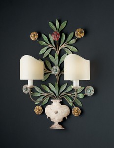 Casa Padrino Lámpara de pared de lujo Policromado An. 55 x Al. 70 cm - Lámpara de pared artesanal de hierro forjado con flores modeladas a mano - Colección de lujo - Noble y suntuoso Casa Padrino Lámpara de pared de lujo Policromado An. 55 x Al. 70 cm - Lámpara de pared artesanal de hierro forjado con flores modeladas a mano - Colección de lujo - Noble y suntuoso