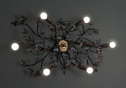 Casa Padrino Lámpara de techo de lujo Óxido An. 77 cm - Lámpara de techo artesanal de hierro forjado con hojas - Colección de lujo - Noble y suntuoso Casa Padrino Lámpara de techo de lujo Óxido An. 77 cm - Lámpara de techo artesanal de hierro forjado con hojas - Colección de lujo - Noble y suntuoso