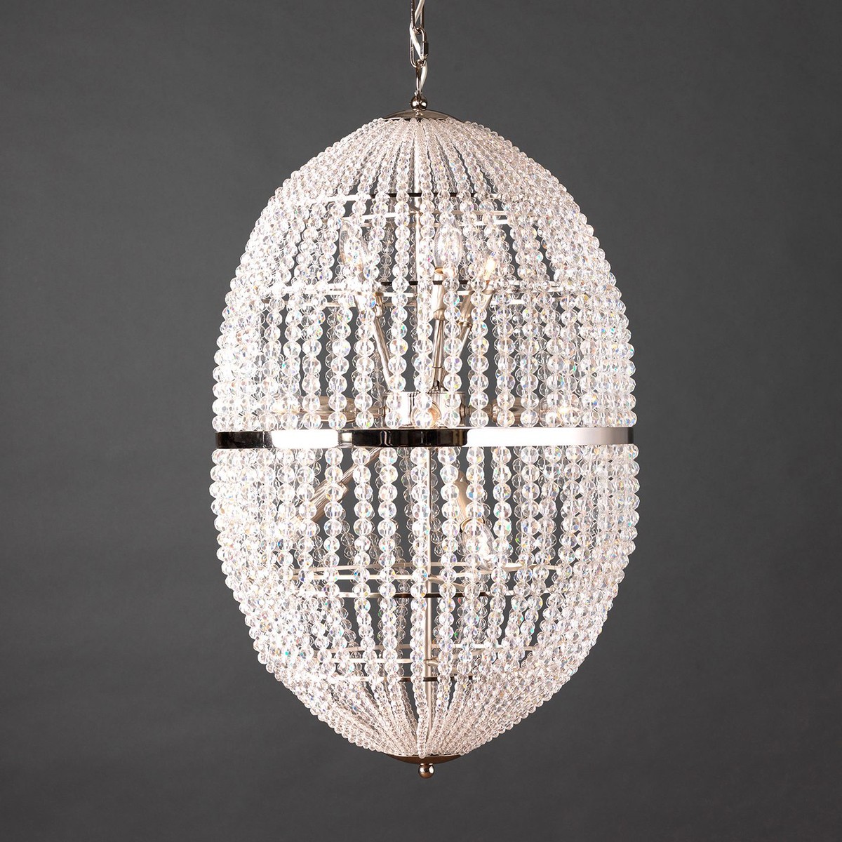 Casa Padrino Lámpara de araña de lujo Latón niquelado Ø 50 x Al. 85 cm - Lámpara de araña artesanal de latón con detalles de cristal - Colección de lujo - Noble y suntuoso Casa Padrino Lámpara de araña de lujo Latón niquelado Ø 50 x Al. 85 cm - Lámpara de araña artesanal de latón con detalles de cristal - Colección de lujo - Noble y suntuoso