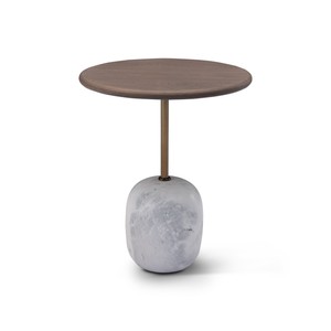 Casa Padrino tavolino di lusso grigio chiaro / bronzo Ø 40 x H. 48 cm - Tavolino in travertino - Mobili moderni per soggiorno - Qualità di lusso