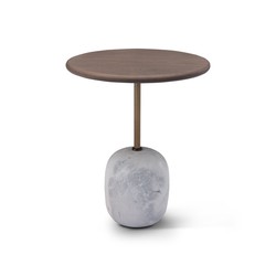 Casa Padrino table d'appoint de luxe gris clair / bronze Ø 40 x H. 48 cm - Table d'appoint en travertin - Meubles de salon modernes - Qualité de luxe Casa Padrino table d'appoint de luxe gris clair / bronze Ø 40 x H. 48 cm - Table d'appoint en travertin - Meubles de salon modernes - Qualité de luxe