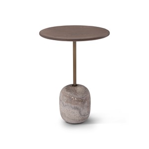 Casa Padrino tavolino di lusso grigio chiaro / bronzo Ø 40 x H. 55 cm - Tavolino in travertino - Mobili moderni per soggiorno - Qualità di lusso