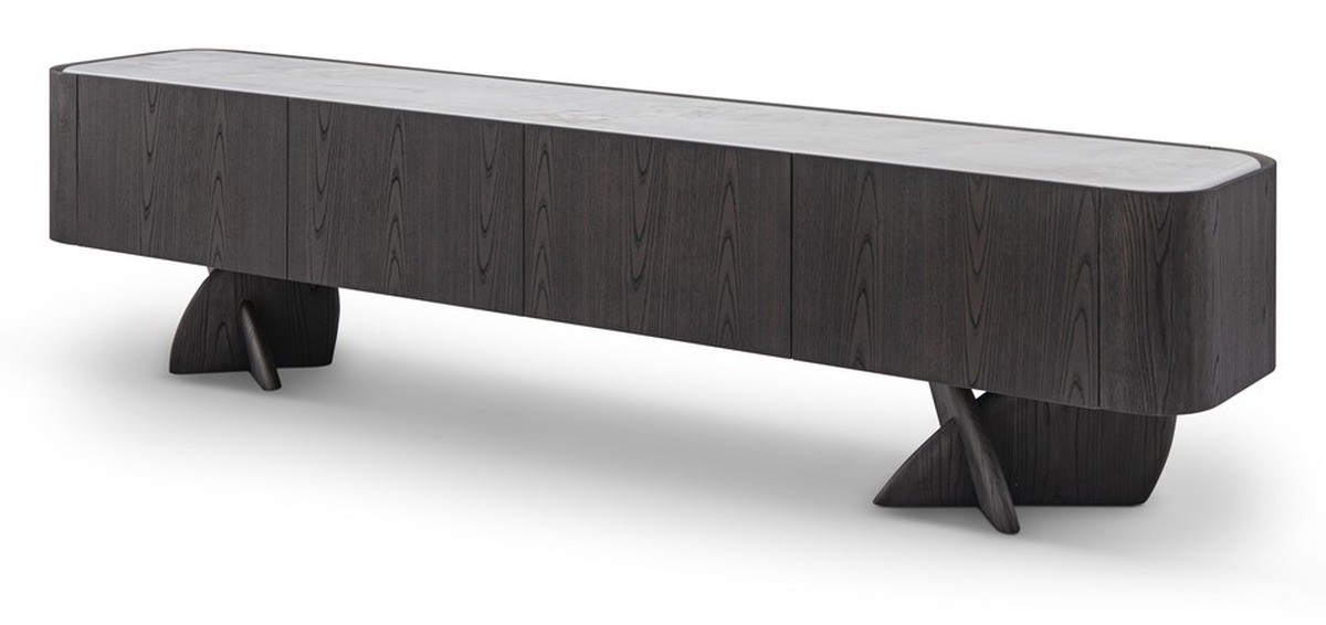 Casa Padrino mueble de TV de lujo gris oscuro / gris 220 x 42 x H. 52 cm - Mueble de tv de travertino - Muebles modernos de salón - Calidad de lujo Casa Padrino mueble de TV de lujo gris oscuro / gris 220 x 42 x H. 52 cm - Mueble de tv de travertino - Muebles modernos de salón - Calidad de lujo