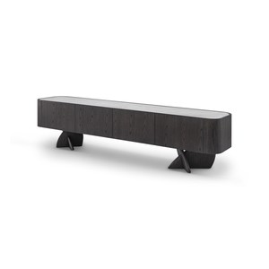 Casa Padrino Luxus TV Lowboard Dunkelgrau / Grau 220 x 42 x H. 52 cm - TV Lowboard mit Travertin - Moderne Wohnzimmer Möbel - Luxus Qualität Casa Padrino Luxus TV Lowboard Dunkelgrau / Grau 220 x 42 x H. 52 cm - TV Lowboard mit Travertin - Moderne Wohnzimmer Möbel - Luxus Qualität