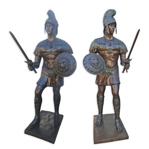 Casa Padrino Set di Sculture in Bronzo di Lusso Legionari Romani Bronzo / Verde 85 x H. 210 cm - Figure in Bronzo a Grandezza Naturale - Grandi Sculture Decorative