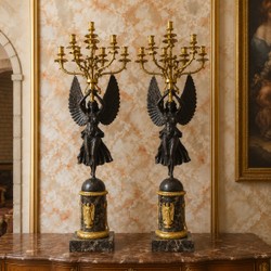Casa Padrino luxury baroque candlestick set bronze / gold H. 100 cm - Magnificent bronze candlesticks with winged female figures on marble bases - Baroque decorative accessories - Baroque interior - Noble & Magnificent