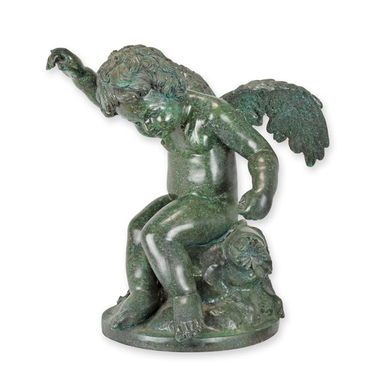 Casa Padrino Escultura de Bronce de Lujo Putto Sentado con Alas Verde 35 x 42 x H. 48,7 cm - Figura de Bronce de Estilo Barroco - Figura Decorativa Casa Padrino Escultura de Bronce de Lujo Putto Sentado con Alas Verde 35 x 42 x H. 48,7 cm - Figura de Bronce de Estilo Barroco - Figura Decorativa