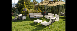 Casa Padrino luxury garden lounge set matte black / beige 7 pieces 220 x 85 x H. 80 cm - Weatherproof and finely finished - Modern garden furniture - Luxury quality
