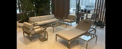 Casa Padrino salon de jardin de luxe beige 5 pièces 221.5 x 80 x H. 76 cm - Résistant aux intempéries et finement fini - Modernes meubles de jardin - Qualité de luxe