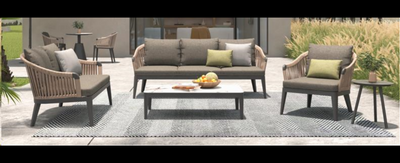 Casa Padrino luxury garden lounge set matte black / beige 4 pieces 200 x 85 x H. 79 cm - Weatherproof and finely finished - Modern garden furniture - Luxury quality Casa Padrino luxury garden lounge set matte black / beige 4 pieces 200 x 85 x H. 79 cm - Weatherproof and finely finished - Modern garden furniture - Luxury quality