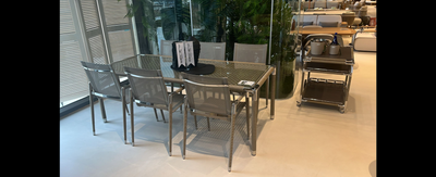Casa Padrino conjunto de comedor de jardín de lujo beige 7 piezas 90 x H. 75 cm - Resistente a la intemperie y bien acabado - Modernos muebles de jardín - Calidad de lujo Casa Padrino conjunto de comedor de jardín de lujo beige 7 piezas 90 x H. 75 cm - Resistente a la intemperie y bien acabado - Modernos muebles de jardín - Calidad de lujo