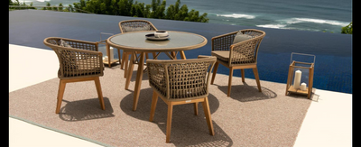 Casa Padrino conjunto de comedor de jardín de lujo beige 5 piezas Ø 120 x H. 76 cm - Resistente a la intemperie y bien acabado - Modernos muebles de jardín - Calidad de lujo