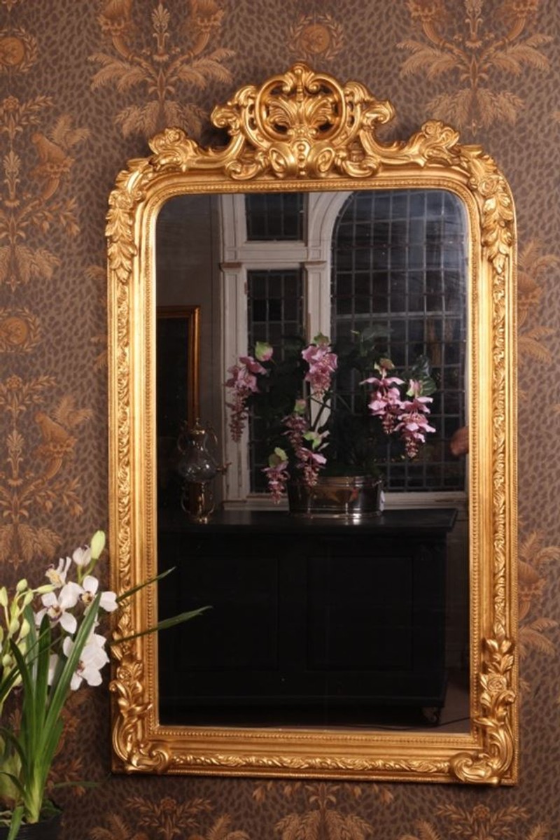 Casa Padrino Baroque Wall Mirror Gold 90 x H. 158 cm - Ornate Mirror with Decorative Crown Casa Padrino Baroque Wall Mirror Gold 90 x H. 158 cm - Ornate Mirror with Decorative Crown