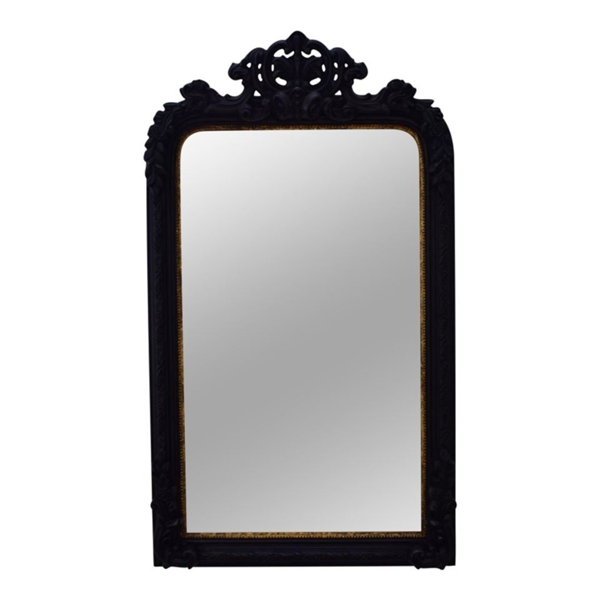 Casa Padrino Baroque Wall Mirror Black 90 x H. 158 cm - Ornate Mirror with Decorative Crown Casa Padrino Baroque Wall Mirror Black 90 x H. 158 cm - Ornate Mirror with Decorative Crown