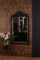 Casa Padrino Baroque Wall Mirror Black 90 x H. 158 cm - Ornate Mirror with Decorative Crown Casa Padrino Baroque Wall Mirror Black 90 x H. 158 cm - Ornate Mirror with Decorative Crown