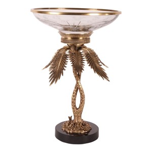 Casa Padrino Surtout de Table de Luxe Palmier Laiton / Noir Ø 35 x H. 54 cm - Coupe Décorative sur Palmier Casa Padrino Surtout de Table de Luxe Palmier Laiton / Noir Ø 35 x H. 54 cm - Coupe Décorative sur Palmier