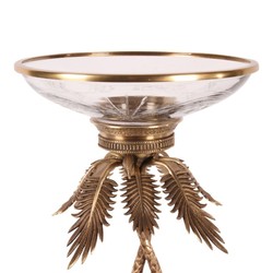 Luxus Tafelaufsatz Palme Messing mit geschliffener Glasschale 54 cm