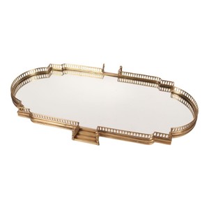 Casa Padrino Plateau de Service de Luxe Laiton / Miroir 85 x 51 x H. 8 cm - Plateau Ovale à Galerie