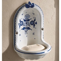 Casa Padrino Jabonera Mural de Cerámica Art Nouveau de Lujo Blanco / Azul Al. 18 cm - Accesorios de Baño Art Nouveau - Hecha en Italia