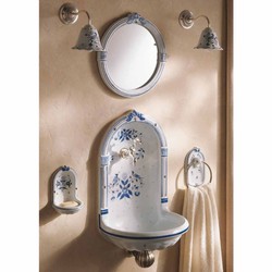 Casa Padrino Jabonera Mural de Cerámica Art Nouveau de Lujo Blanco / Azul Al. 18 cm - Accesorios de Baño Art Nouveau - Hecha en Italia