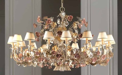 Casa Padrino Barock Kronleuchter Gold Silber Rosa Ø 150 x H. 90 cm 18-flammig - Handgefertigte Leuchte aus Italien - Barock Leuchten
