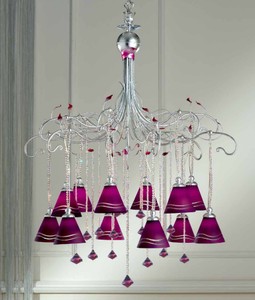 Casa Padrino Barock Kronleuchter Violett Ø 90 x H. 120 cm 12-flammig - Handgefertigte Leuchte aus Italien - Barock Leuchten
