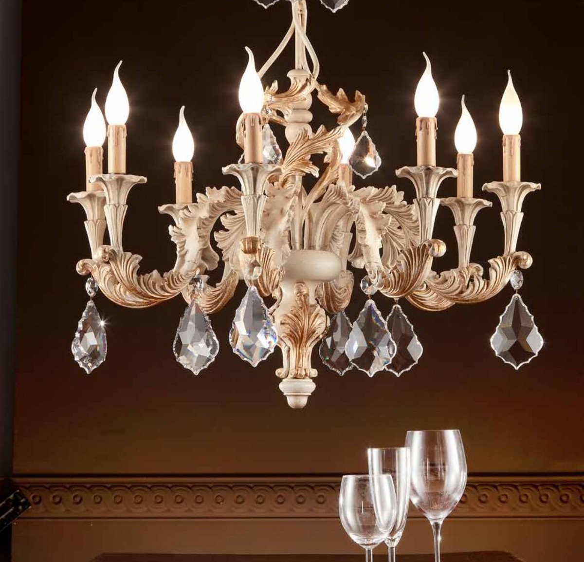Casa Padrino Lustre Baroque Ø 75 x H. 85 cm 8 lumières - Luminaire Italien Fait Main - Luminaires Baroques Casa Padrino Lustre Baroque Ø 75 x H. 85 cm 8 lumières - Luminaire Italien Fait Main - Luminaires Baroques