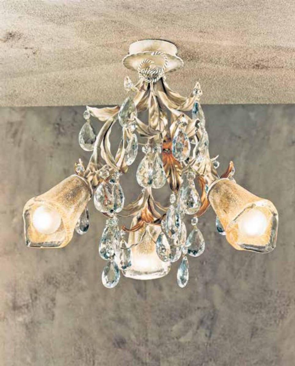 Casa Padrino Barock Deckenleuchte Ø 42 x H. 40 cm 3-flammig - Handgefertigte Leuchte aus Italien - Barock Leuchten Casa Padrino Barock Deckenleuchte Ø 42 x H. 40 cm 3-flammig - Handgefertigte Leuchte aus Italien - Barock Leuchten