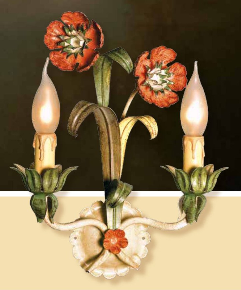 Casa Padrino Barock Wandleuchte Pastell B. 28 x T. 35 cm 2-flammig - Handgefertigte Leuchte aus Italien - Barock Leuchten Casa Padrino Barock Wandleuchte Pastell B. 28 x T. 35 cm 2-flammig - Handgefertigte Leuchte aus Italien - Barock Leuchten