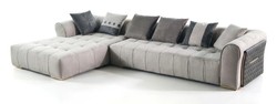 Casa Padrino sofá rinconera de lujo blanco / gris - Acabado de alta calidad - Muebles modernos de salón - Calidad de lujo