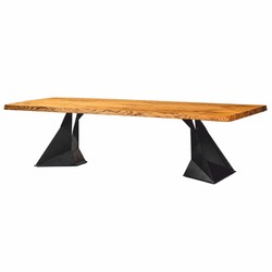 Casa Padrino table de salle à manger de luxe naturel / noir 300 cm - Table de salle à manger avec plateau en chêne et pieds en acier