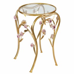 Runder Luxus Beistelltisch mit Glasplatte Gold Pastellrosa