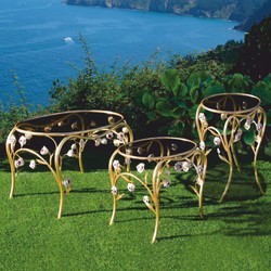 Runder Luxus Beistelltisch mit Glasplatte Gold Pastellrosa