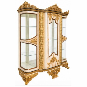 Prunkvolle Luxus Barock Vitrine Weiß Gold Braun