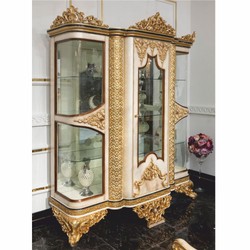 Prunkvolle Luxus Barock Vitrine Weiß Gold Braun