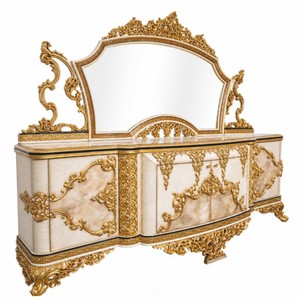 Prunkvolles Luxus Barock Sideboard mit Spiegel Weiß Gold Braun