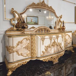 Prunkvolles Luxus Barock Sideboard mit Spiegel Weiß Gold Braun